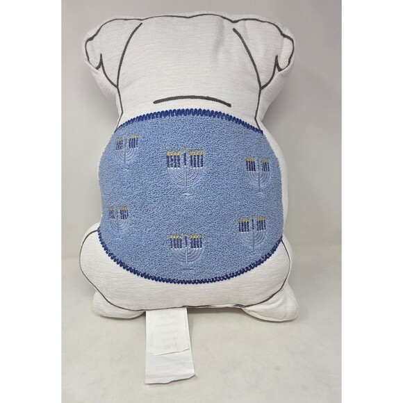 Envogue Bulldog Blue Menorah Hanukkah Sweater Plush Pillow - Picture 3 of 11